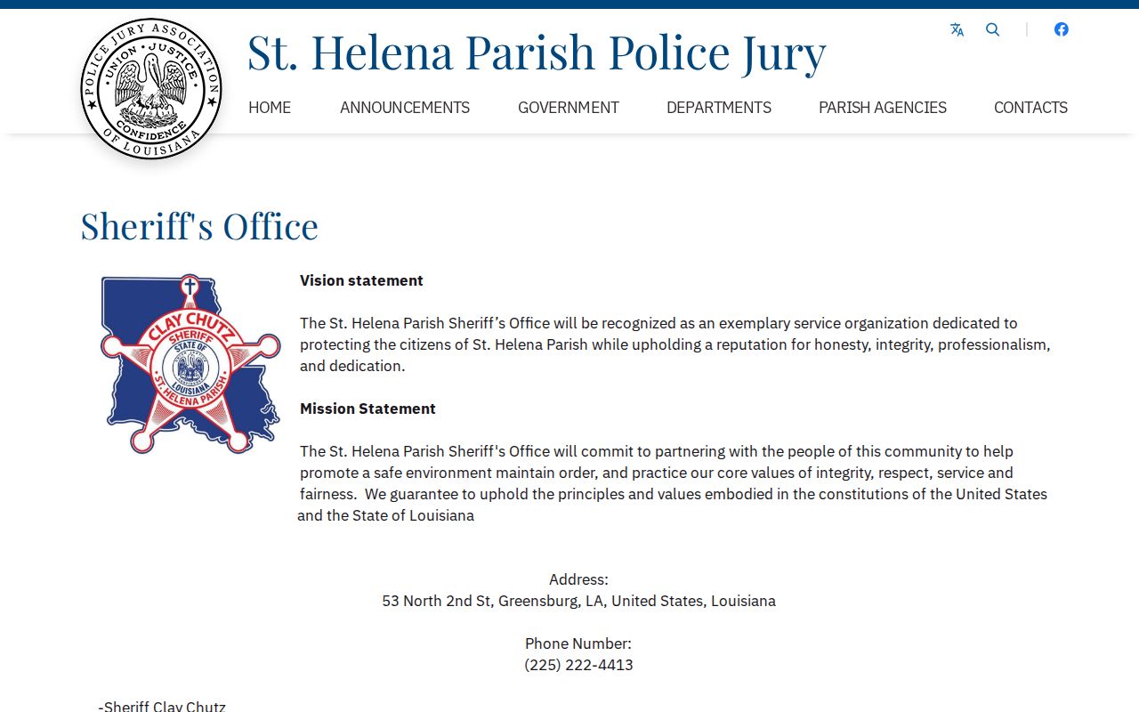 St. Helena Parish Sheriff contact for 24-hour release records