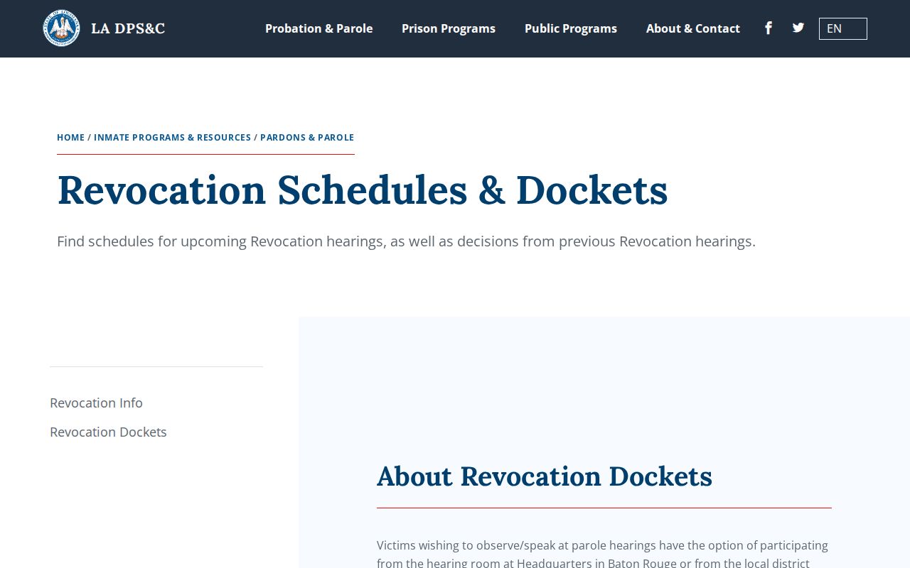 St. Helena Parish parole and probation revocation schedules and decision source
